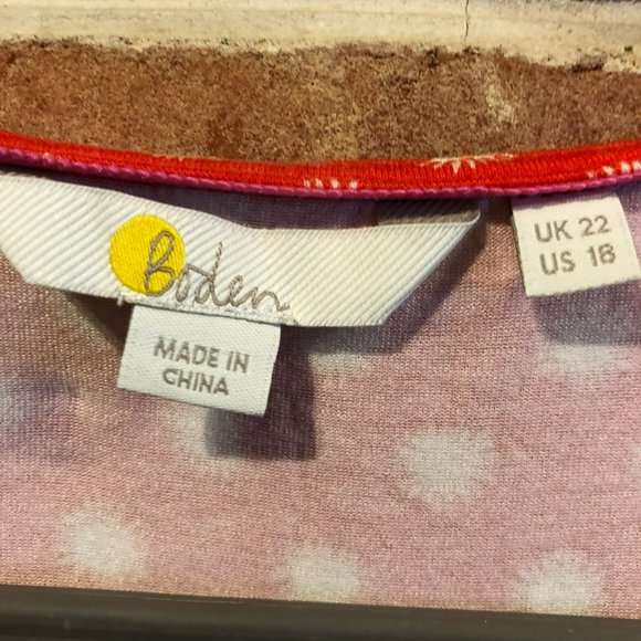 Boden Sz 18 V-Neck Midi Dress Red White Starburst A-Line 3/4 Bell Sleeve Flowy G - Picture 5 of 8